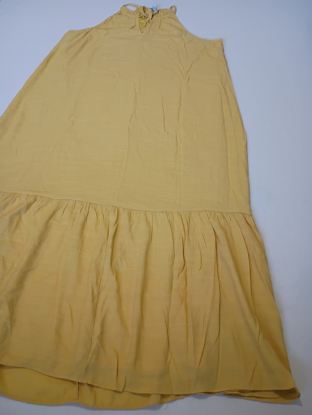 Nine West Size XXL Fall Yellow Sleeveless Halter Long Maxi Tiered Flowy Dress